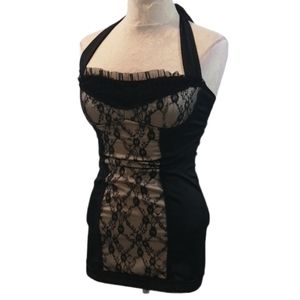 Coquette Halter Black Lace Mini Club Dress Size Small